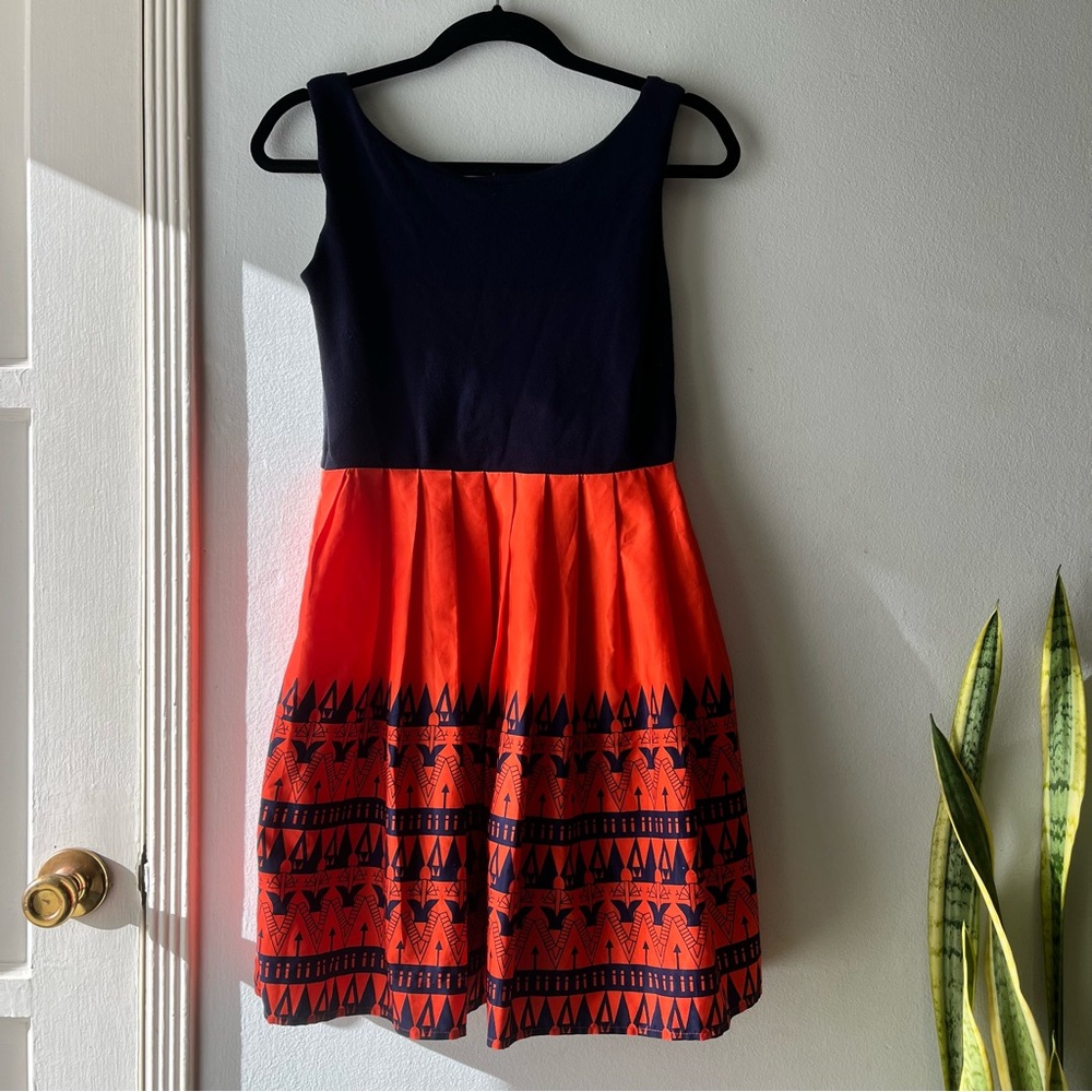 Lucy & Co. •Navy & Orange•Egyptian Print Dress•Sz 6